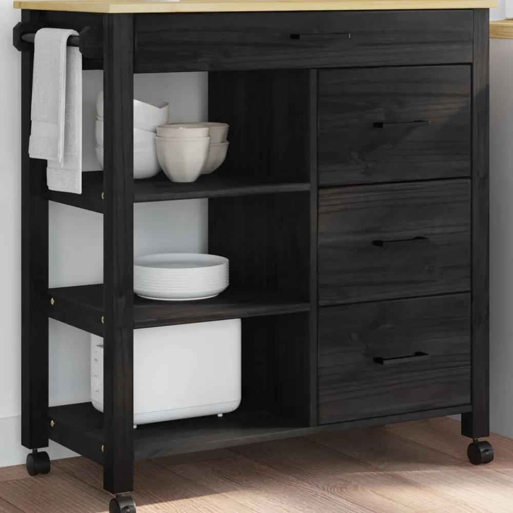 Chariots & Îlots-vidaXL Chariot de cuisine MONZA 84 x 40 x 88,5 cm Noir