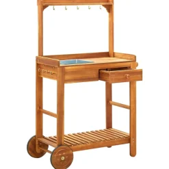 vidaXL Chariot de cuisine de jardin Bois d'acacia 92x43,5x141,5 cm