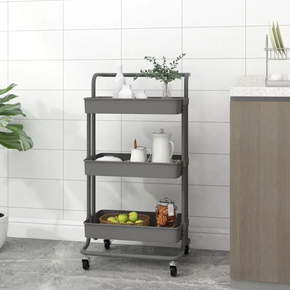 Chariots & Îlots-vidaXL Chariot de cuisine 3 niveaux 42x35x85 cm Fer et ABS Gris