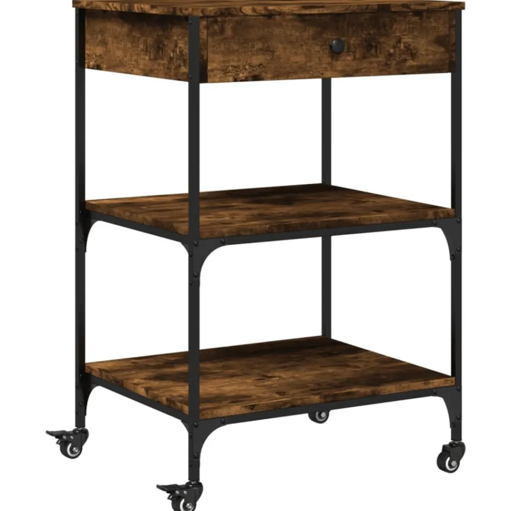 Chariots & Îlots-vidaXL Chariot de cuisine chêne fumé 60x48x89,5 cm bois d'ingénierie Chêne fumé