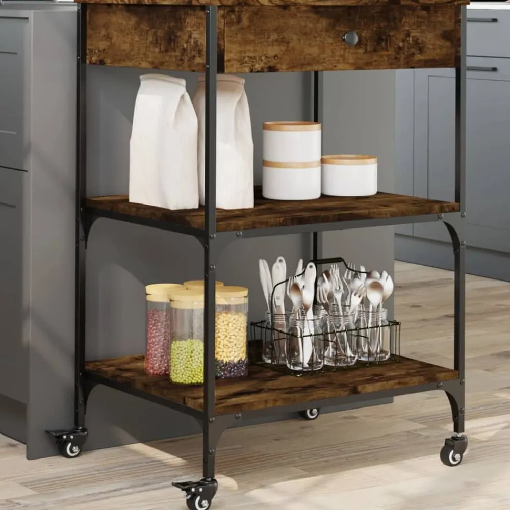 Chariots & Îlots-vidaXL Chariot de cuisine chêne fumé 60x48x89,5 cm bois d'ingénierie Chêne fumé