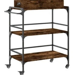 vidaXL Chariot de cuisine chêne fumé 81,5x41x92,5 cm bois d'ingénierie