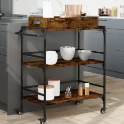 vidaXL Chariot de cuisine chêne fumé 81,5x41x92,5 cm bois d'ingénierie