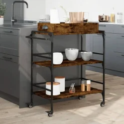 vidaXL Chariot de cuisine chêne fumé 81,5x41x92,5 cm bois d'ingénierie