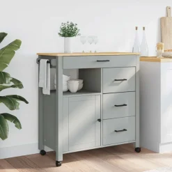 Chariots & Îlots-vidaXL Chariot de cuisine MONZA 84x40x88,5 cm bois massif de pin Gris