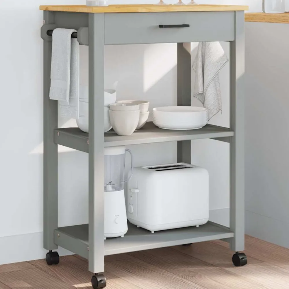Chariots & Îlots-vidaXL Chariot de cuisine MONZA 60x40x88,5 cm bois massif de pin Gris