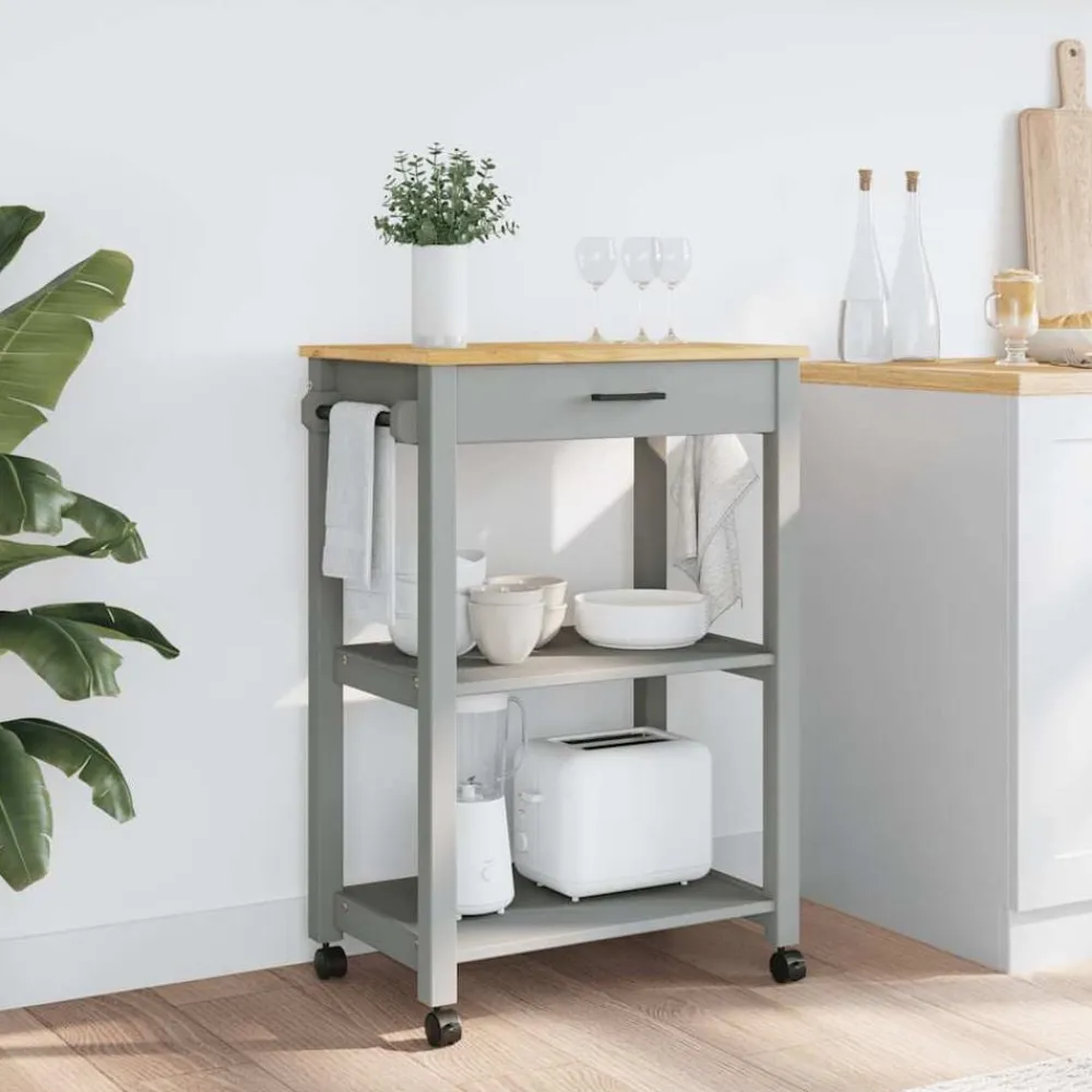 Chariots & Îlots-vidaXL Chariot de cuisine MONZA 60x40x88,5 cm bois massif de pin Gris