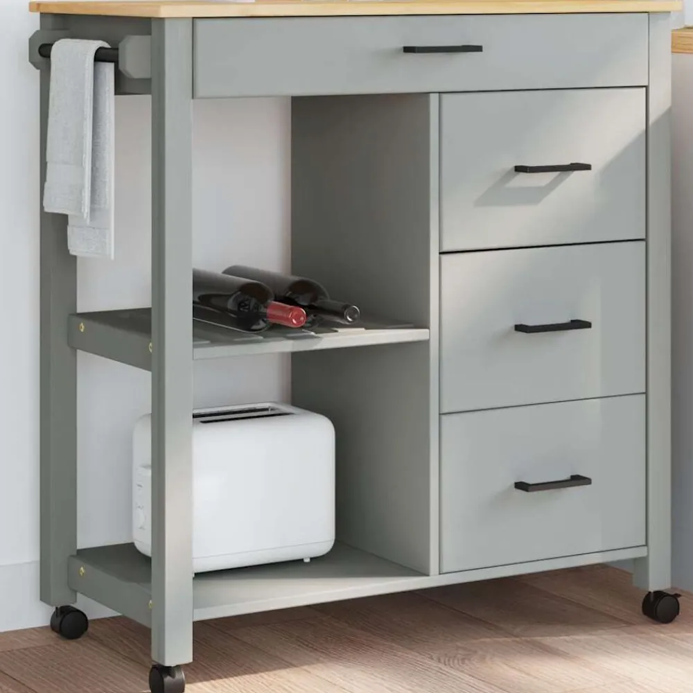 Chariots & Îlots-vidaXL Chariot de cuisine MONZA 84x40x88,5 cm bois massif de pin Gris