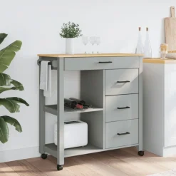 Chariots & Îlots-vidaXL Chariot de cuisine MONZA 84x40x88,5 cm bois massif de pin Gris