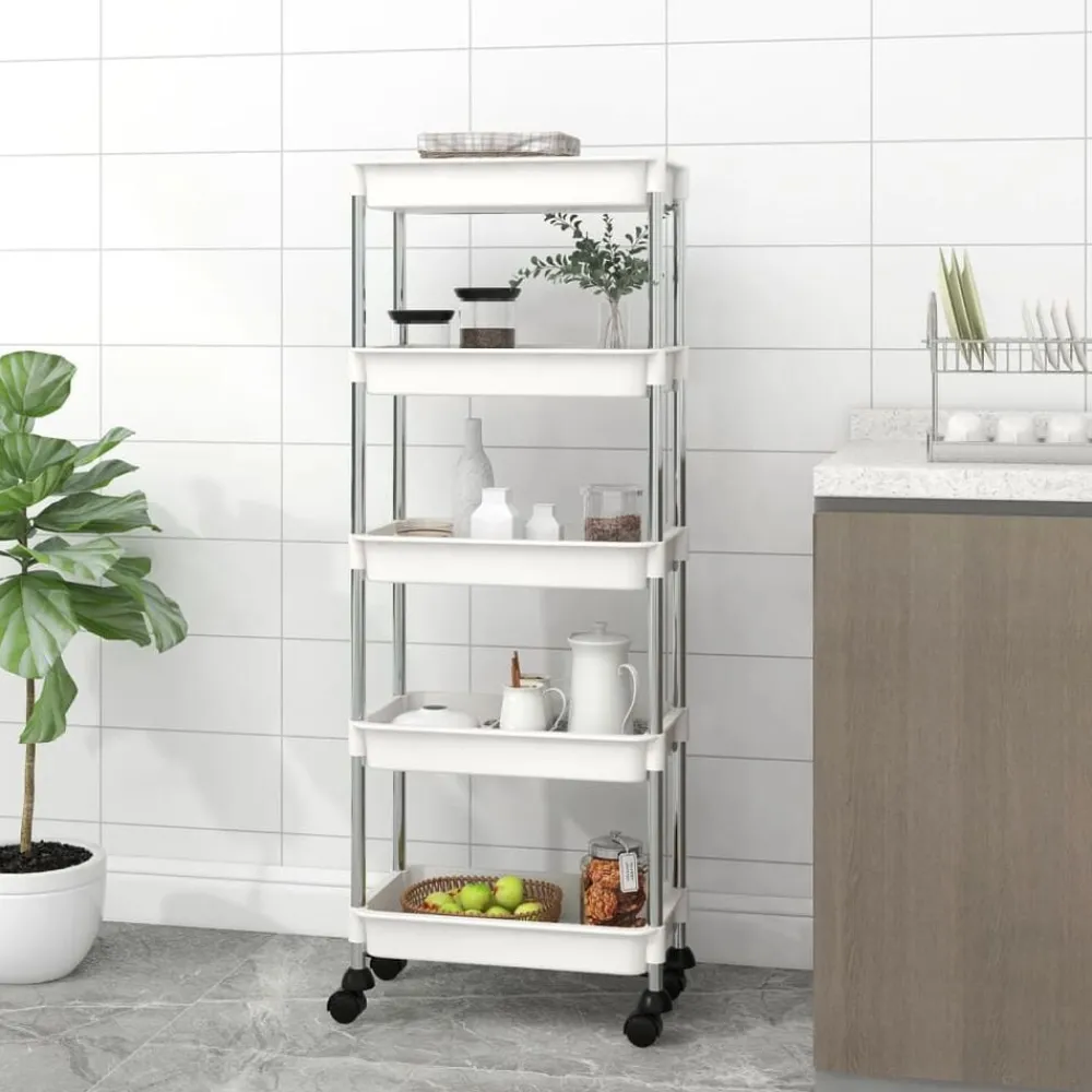 Chariots & Îlots-vidaXL Chariot de cuisine 5 niveaux 42x29x128 cm Fer et ABS Blanc