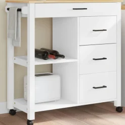Chariots & Îlots-vidaXL Chariot de cuisine MONZA 84x40x88,5 cm bois massif de pin Blanc