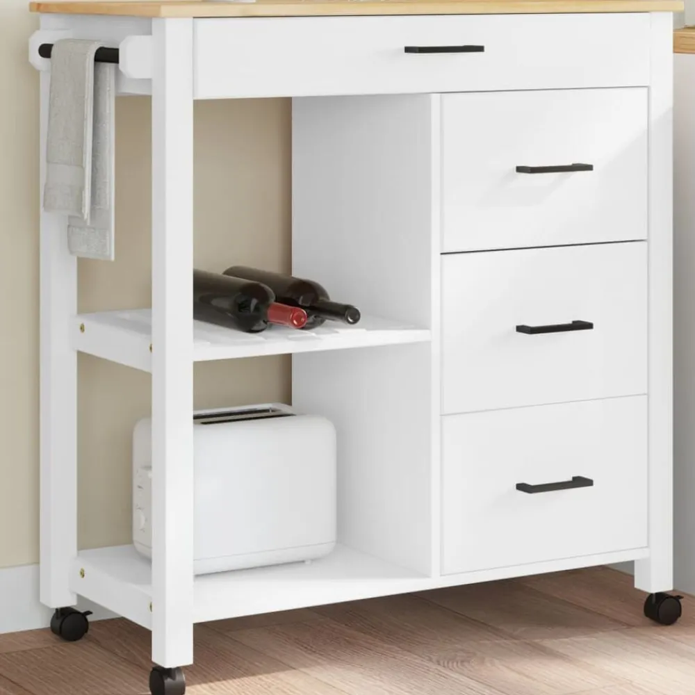 Chariots & Îlots-vidaXL Chariot de cuisine MONZA 84x40x88,5 cm bois massif de pin Blanc