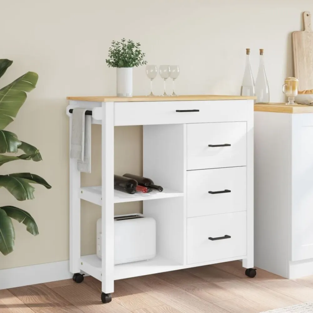 Chariots & Îlots-vidaXL Chariot de cuisine MONZA 84x40x88,5 cm bois massif de pin Blanc