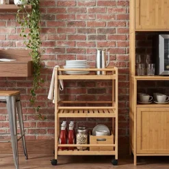 vidaXL Chariot de Cuisine avec Roues Naturel 46 x 38 x 76 cm Bambou
