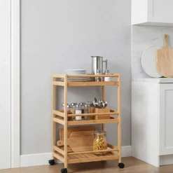 vidaXL Chariot de Cuisine avec Roues Naturel 46 x 38 x 76 cm Bambou