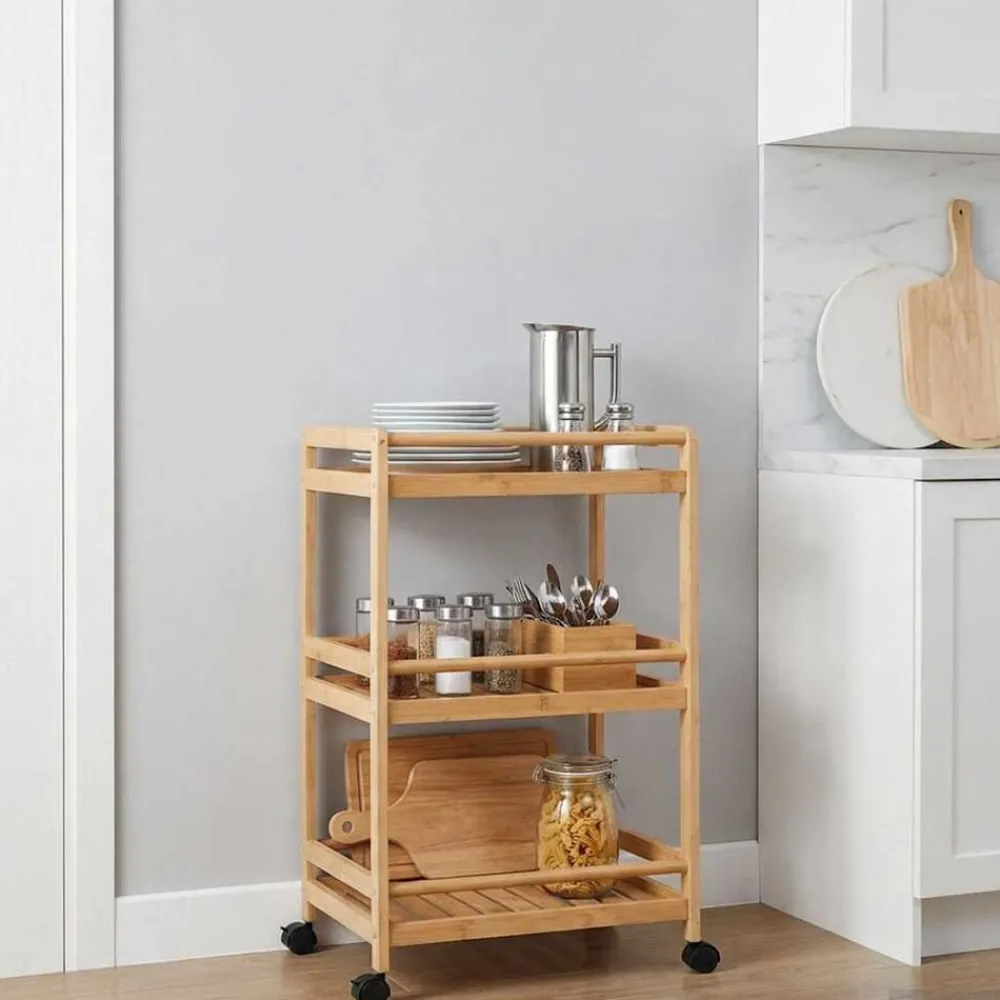 vidaXL Chariot de Cuisine avec Roues Naturel 46 x 38 x 76 cm Bambou