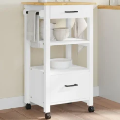 Chariots & Îlots-vidaXL Chariot de cuisine MONZA 48x40x88,5 cm bois massif de pin Blanc