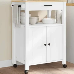 Chariots & Îlots-vidaXL Chariot de cuisine MONZA 60x40x88,5 cm bois massif de pin Blanc
