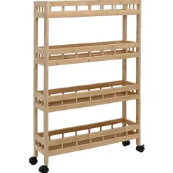 Chariots & Îlots-vidaXL Chariot de Cuisine avec Roues Naturel 60 x 18 x 97 cm Bambou