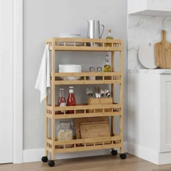 Chariots & Îlots-vidaXL Chariot de Cuisine avec Roues Naturel 60 x 18 x 97 cm Bambou