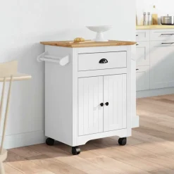 Chariots & Îlots-vidaXL Chariot de cuisine BODO 72x45x80 cm Blanc et marron