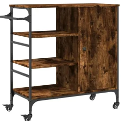 vidaXL Chariot de cuisine chêne fumé 87,5x38,5x84,5 cm bois ingénierie