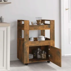 Chariots & Îlots-vidaXL Chariot de cuisine Chêne fumé 60x45x80 cm Bois d'ingénierie Ch&ecirc;ne fumé
