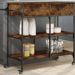 vidaXL Chariot de cuisine chêne fumé 105x42x95 cm bois d'ingénierie