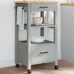 Chariots & Îlots-vidaXL Chariot de cuisine MONZA 48x40x88,5 cm bois massif de pin Gris