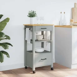 Chariots & Îlots-vidaXL Chariot de cuisine MONZA 48x40x88,5 cm bois massif de pin Gris