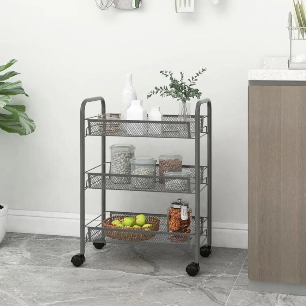 vidaXL Chariot de cuisine à 3 niveaux 46x26x64 cm Fer