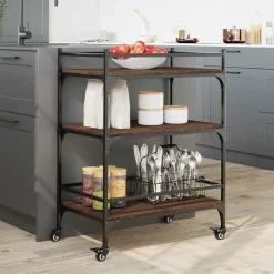 Chariots & Îlots-vidaXL Chariot de cuisine chêne marron 65x40x86,5 cm bois d'ingénierie Ch&ecirc;ne marron