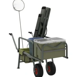 vidaXL Chariot de pêche vert avec 2 roues acier enduit de poudre
