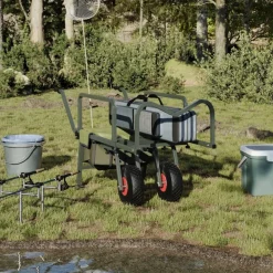 vidaXL Chariot de pêche vert avec 2 roues acier enduit de poudre