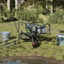 vidaXL Chariot de pêche vert avec roue acier enduit de poudre
