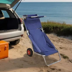Chariots & Îlots-vidaXL Chariot de plage avec roues portable et pliable Bleu