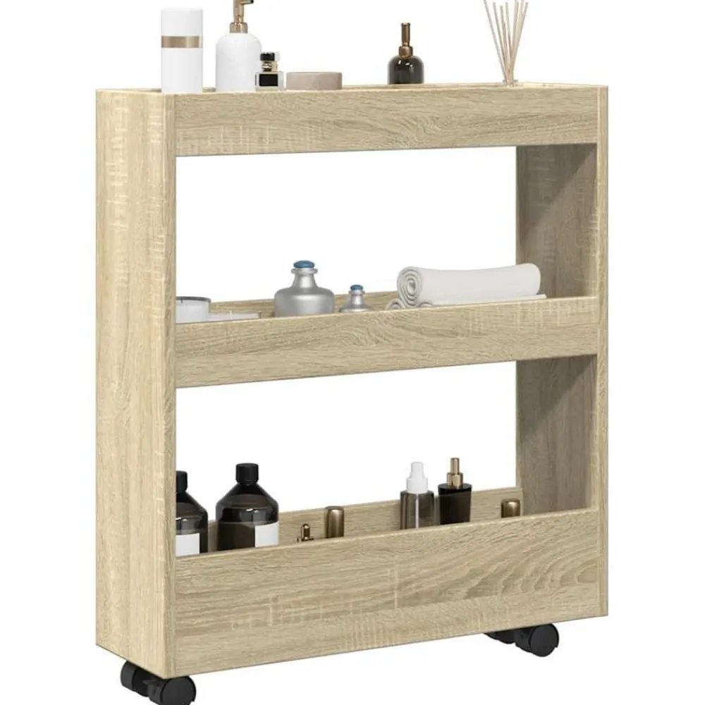 vidaXL Chariot de rangement étroit 3 niveaux chêne sonoma