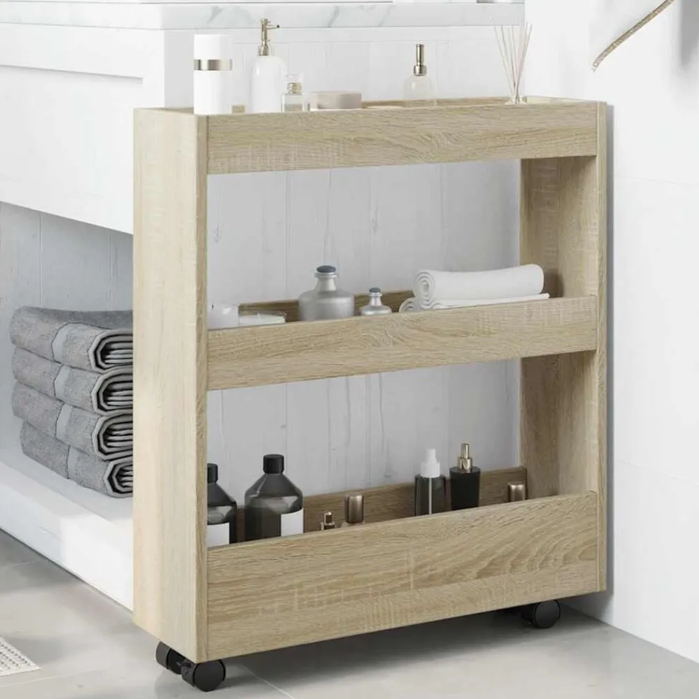 vidaXL Chariot de rangement étroit 3 niveaux chêne sonoma