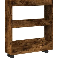 vidaXL Chariot de rangement étroit 3 niveaux chêne fumé