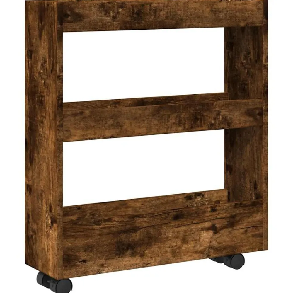 vidaXL Chariot de rangement étroit 3 niveaux chêne fumé