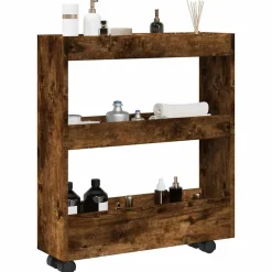 vidaXL Chariot de rangement étroit 3 niveaux chêne fumé