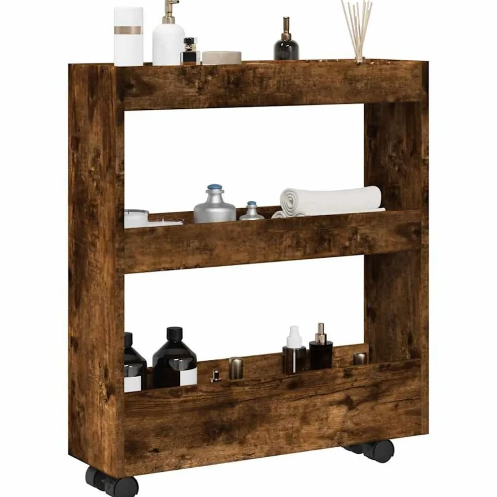 vidaXL Chariot de rangement étroit 3 niveaux chêne fumé