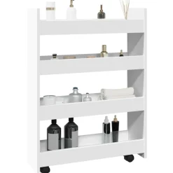 Chariots & Îlots-vidaXL Chariot de rangement étroit à 4 niveaux en bois d'ingénierie Blanc