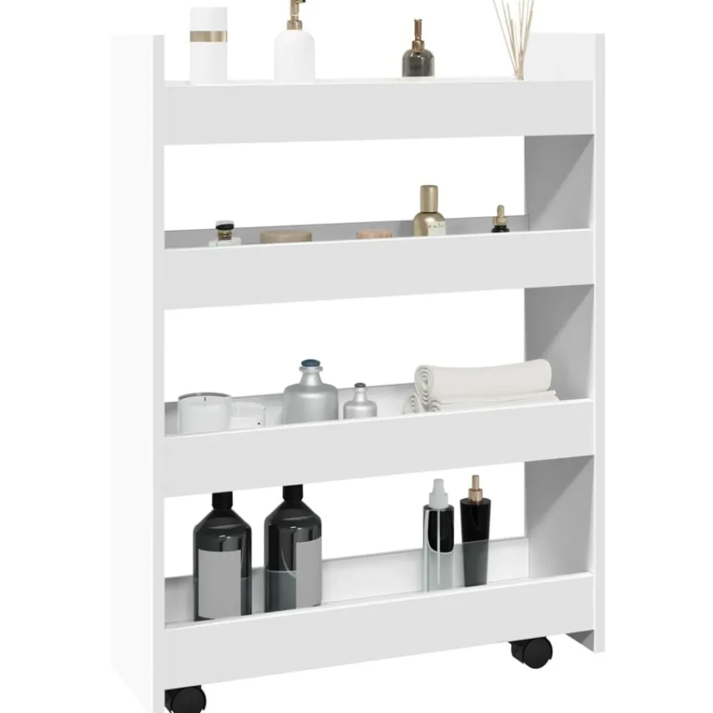 Chariots & Îlots-vidaXL Chariot de rangement étroit à 4 niveaux en bois d'ingénierie Blanc