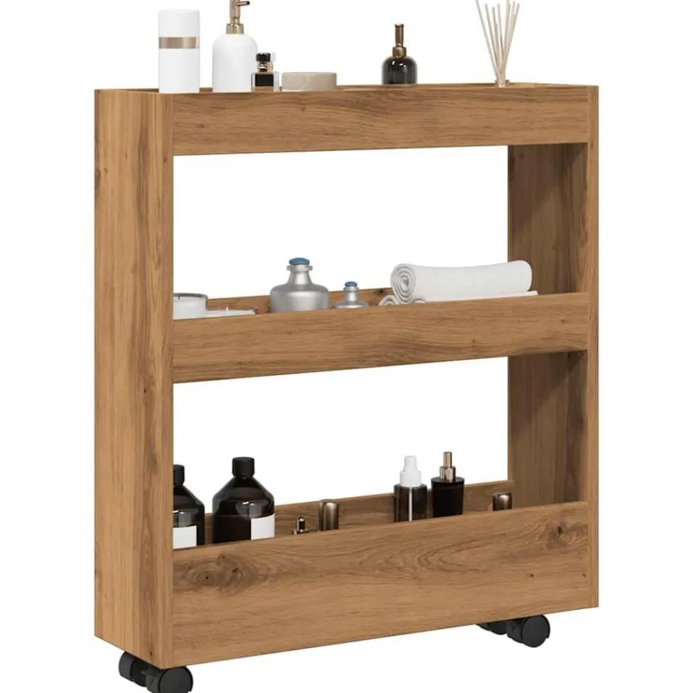 Chariots & Îlots-vidaXL Chariot de rangement étroit 3 niveaux chêne artisanal artisian oak