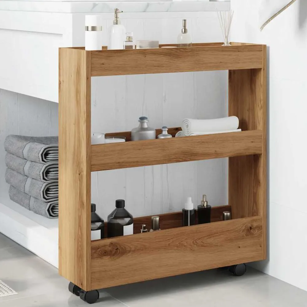 Chariots & Îlots-vidaXL Chariot de rangement étroit 3 niveaux chêne artisanal artisian oak