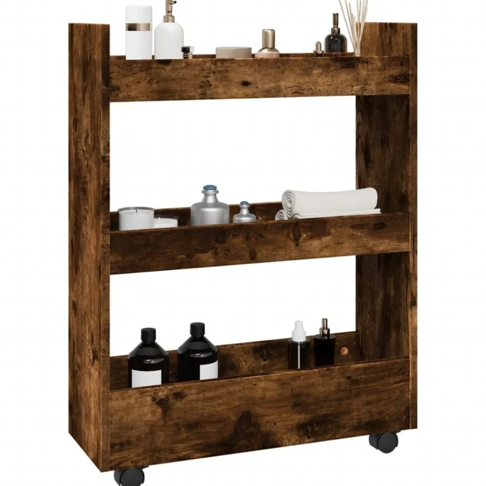 Chariots & Îlots-vidaXL Chariot de rangement étroit 3 niveaux chêne fumé Chêne fumé