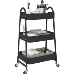Outils-vidaXL Chariot de rangement à 3 niveaux 42x41,5x77 cm acier Noir