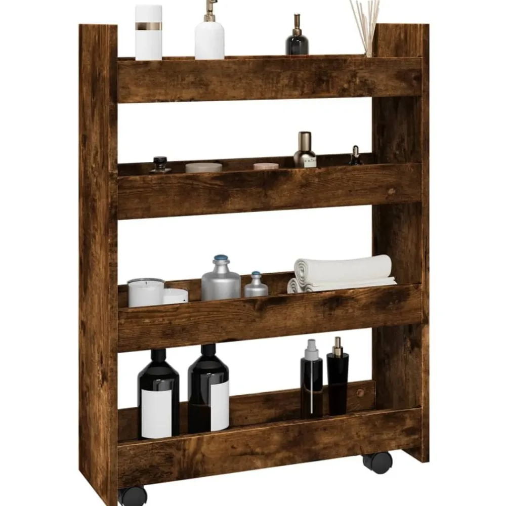 vidaXL Chariot de rangement étroit 4 niveaux chêne fumé