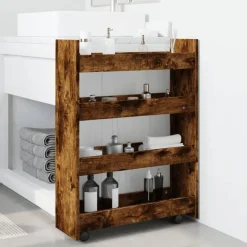 vidaXL Chariot de rangement étroit 4 niveaux chêne fumé